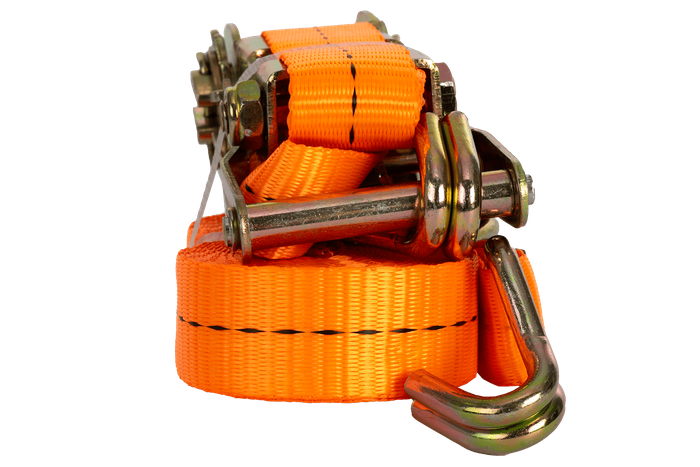 Set med fyra UNITRAILER 6m/25mm/1t orange transportband med spännare