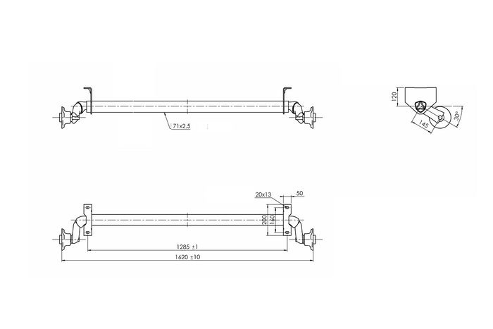 AL-KO OPTIMA obromsad axel för släpvagn 750kg 1285mm 1620mm 4x100