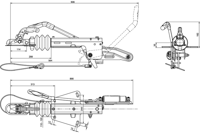 KNOTT KF17C påskjutsbroms K20B-koppling för en 1700 kg släpvagn med dragstång av V-typ