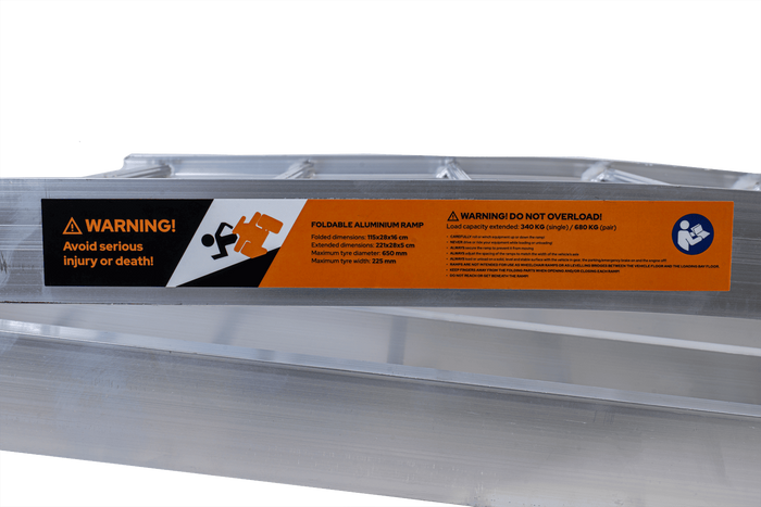 UNITRAILER ALR002 hopfällbara ramper aluminiumramper för släpvagnar 221cm 680kg med rem, set om 2