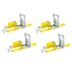 Set med fyra UNITRAILER 3m/25mm/1t gula transportband med spännare