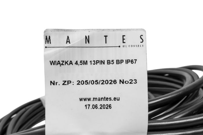 MANTES elinstallation, båttrailerkablage 4,4m, 13-polig kontakt, 2x5-poliga bajonetter