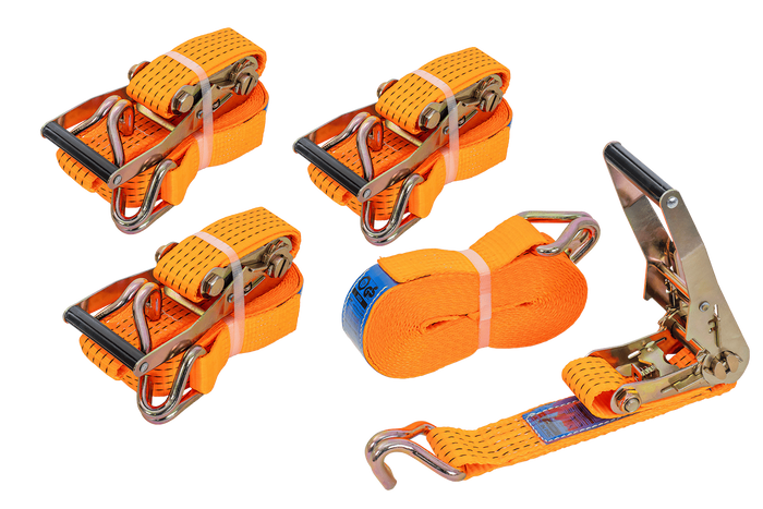 Set med fyra UNITRAILER 8m/50mm/5t orange transportband med spännare