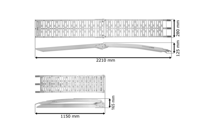 UNITRAILER ALR003 hopfällbar ramp aluminiumramp för släpvagn 221cm 340kg med rem och stöd